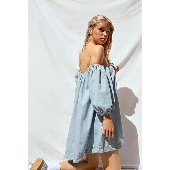 NWT FREE PEOPLE Sz XS DAYDREAMER DENIM TUNIC DRESS IN BLEACH OUT - Picture 2 of 3